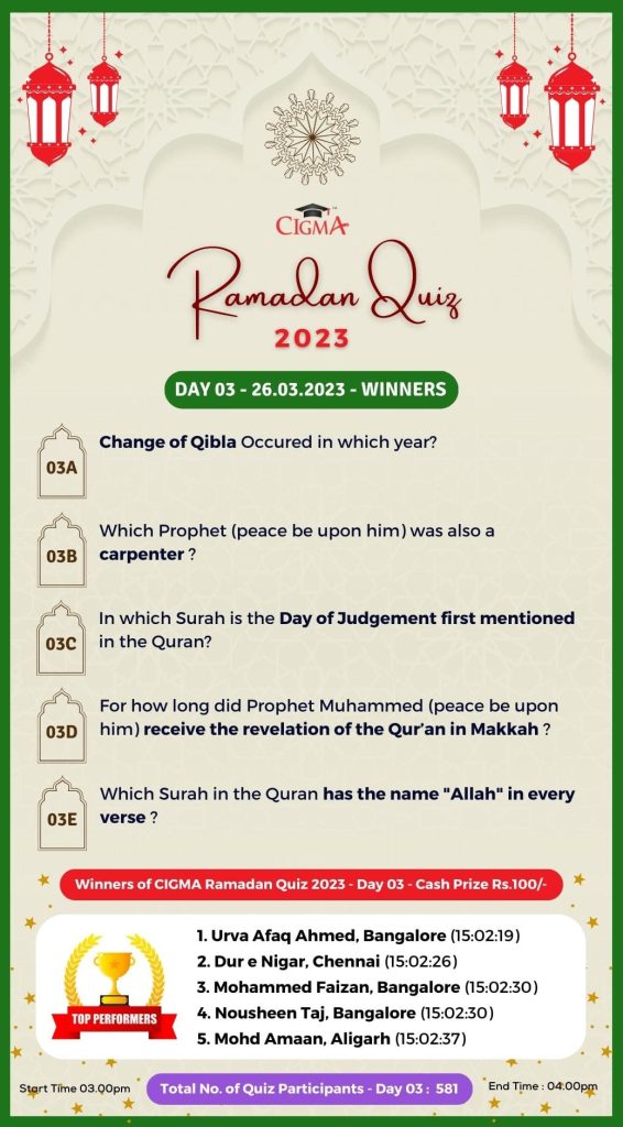 CIGMA Ramadan Quiz 2023 - Day 03 - 26 March 2023