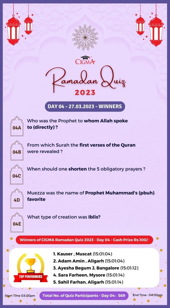 CIGMA Ramadan Quiz 2023 - Day 04 - 27 March 2023