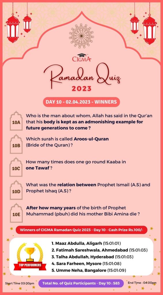 CIGMA Ramadan Quiz 2023 -  Day 10 - 02 April 2023