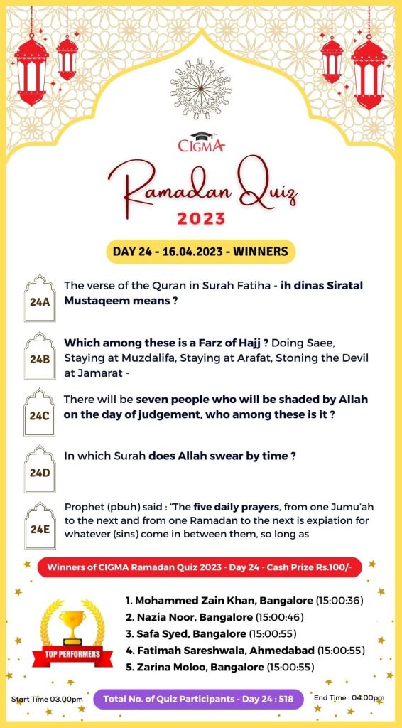 CIGMA Ramadan Quiz 2023 - Day 24 - 16 April 2023