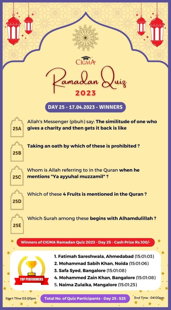 CIGMA Ramadan Quiz 2023 - Day 25 - 17 April 2023