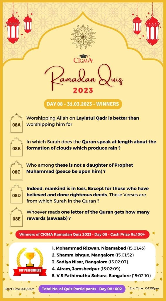 CIGMA Ramadan Quiz - Day 08 - 31 March 2023