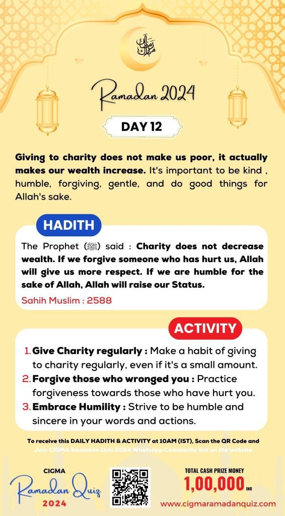 Day 12 23 March 2024 Daily Hadith and Activity - CIGMA Ramadan Quiz 2024 - Ramadan Mubarak - Ramadan 2024 - Ramadan Kareem - Ramazan- Ramadan Hadith - Ramadan Activity - Islamic Activity