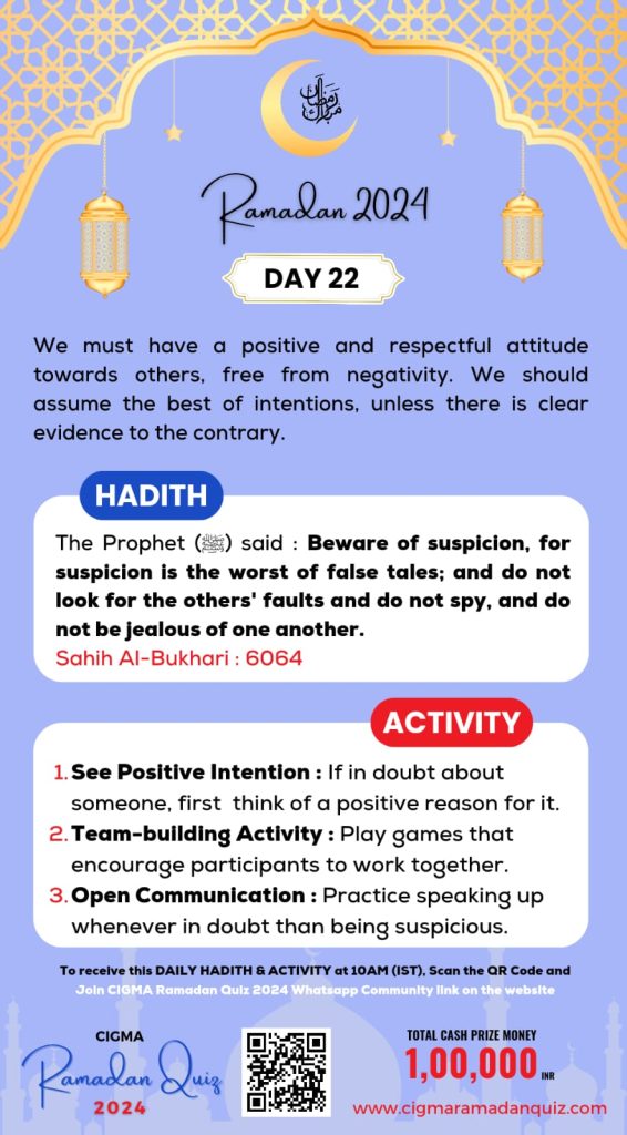 Day 22 Daily Hadith and Activity 02 April 2024 - CIGMA Ramadan Quiz 2024 - Ramadan 2024 - Ramadan Mubarak - Ramazan - Kareem