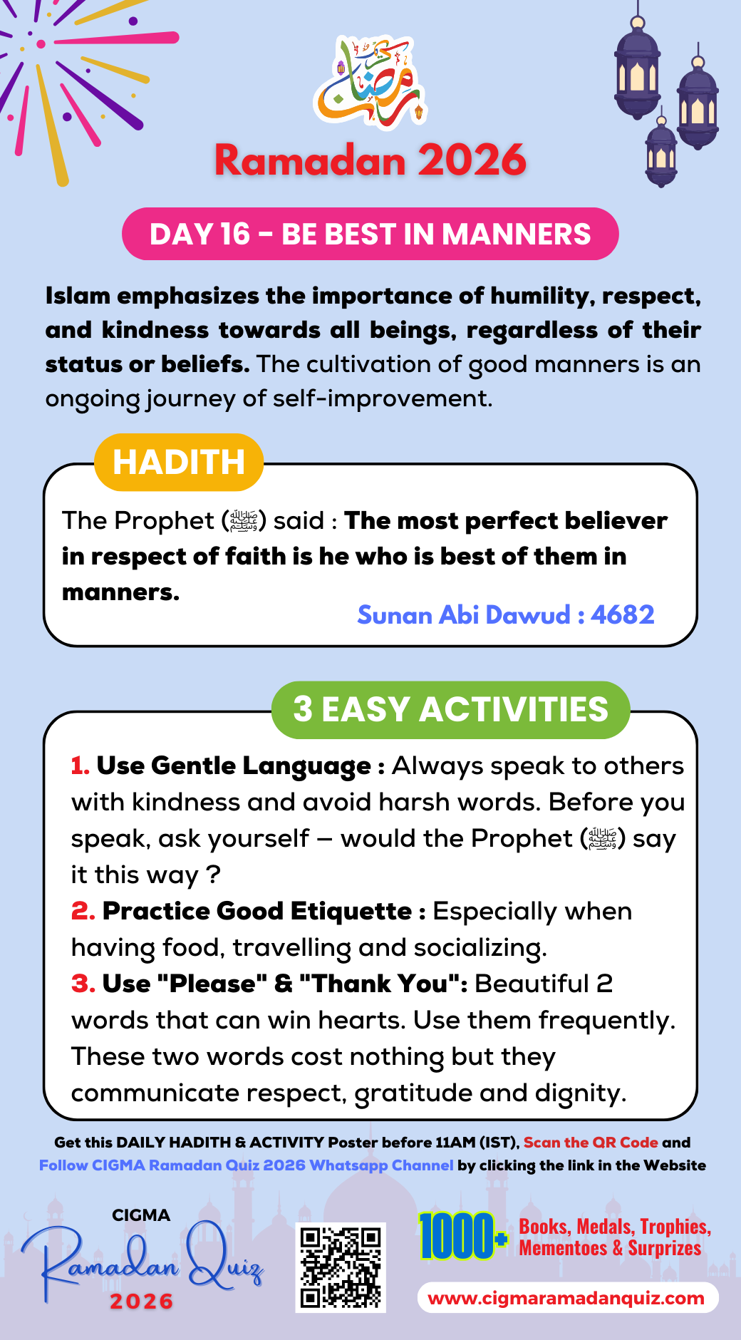 Daily Hadith and Activity Posters - CIGMA Ramadan Quiz 2026