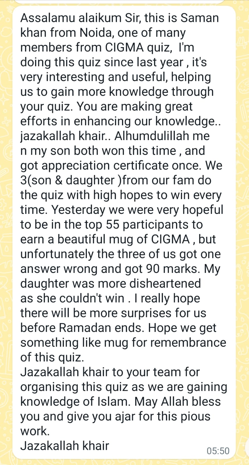 Participants Feed Back Home Carousel - CIGMA Ramadan Quiz 2024 - Ramdan 2025 - Ramdan Kareem Ramadan 2025 - Ramadan Wishes 21